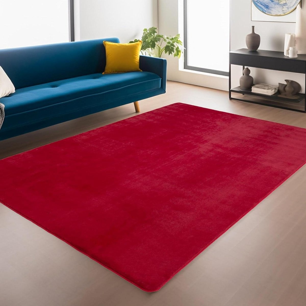 Rood Vloerkleed Laagpolig - Modern Rechthoekig Tapijt - 200 x 290 cm