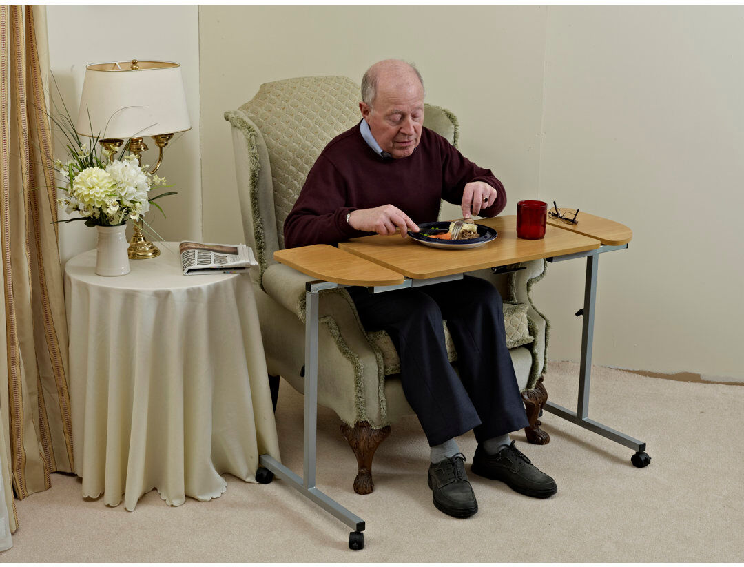 Inbox Zero NRS Adjustable Tilting Overbed Chair Table Brown 90cm H X 105cm L X 50cm D