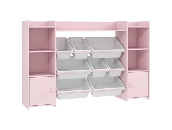 MIBODE Kinderregal Kinder-Aufbewahrungsregal mit 8 Boxen für Spielzeug Rosa, Einzelartikel, 8 Boxen, DIY-Aufkleber, abgerundete Ecken, kinderfreundlich