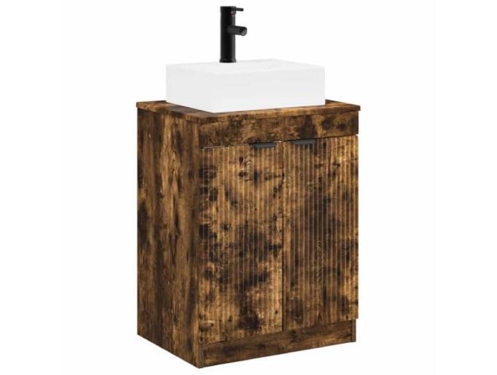 Badezimmermöbel-Set Eiche Rauchholz mit Waschbecken und Wasserhahn 2 Türen, 1 Einlegeboden, glatte Oberfläche, minimalistisches Design, einfache Montage, große Lagerung