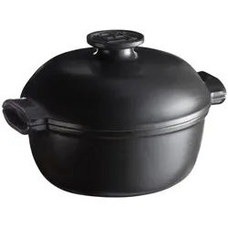 Emile Henry DELIGHT Schmortopf rund 2L, Pfanne + Kochtopf, Schwarz