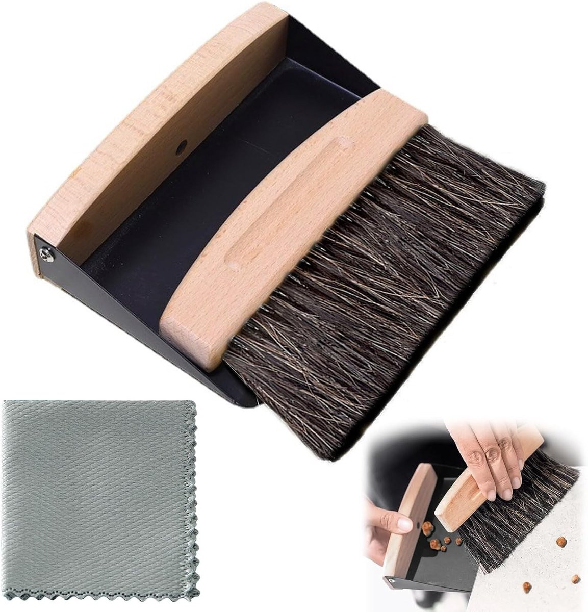 Set van handveger, borstel en mini schep voor het vegen van kruimels