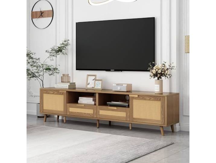 Merax TV Lowboard TV Schrank Fernsehschrank Fernsehtisch TV Kommode TV Sideboard Fernsehregal Sideboard Wohnzimmer Holz 200x37x49cm TV Tisch