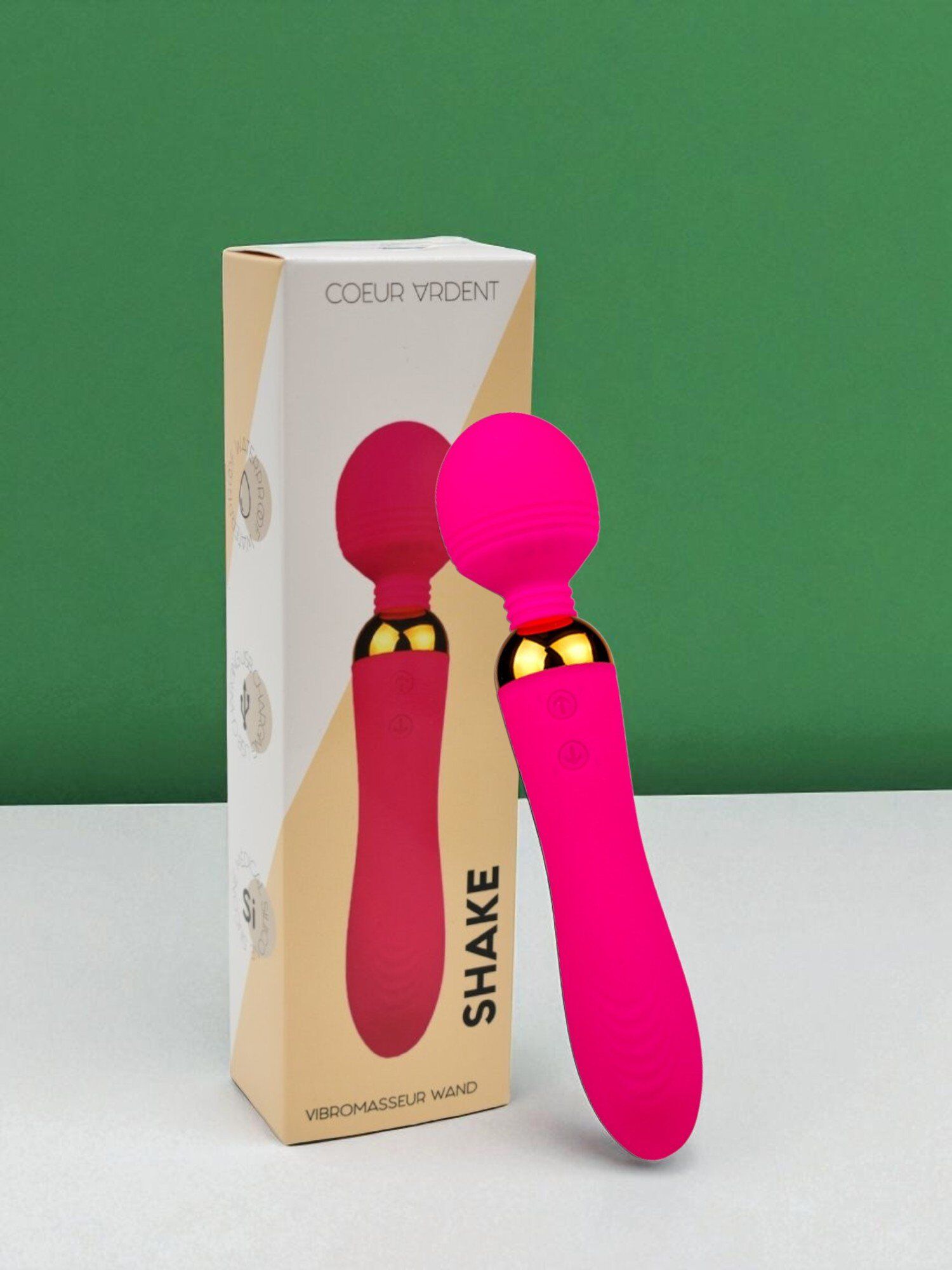 Coeur Ardent SHAKE Rose, Vibromasseur Wand USB en silicone médical avec 2 puissants moteurs indépendants