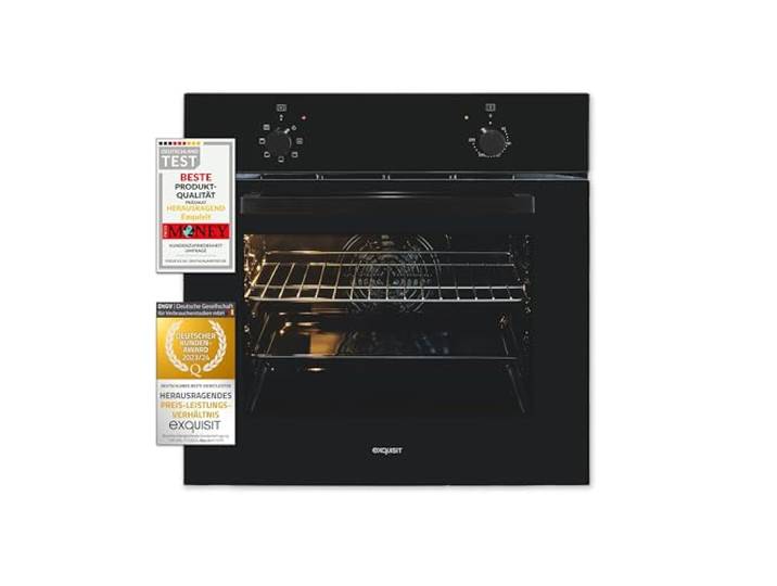 Exquisit Einbaubackofen EBE255-U-020 Schwarz - 59 l Backofen 60 cm - Umluft