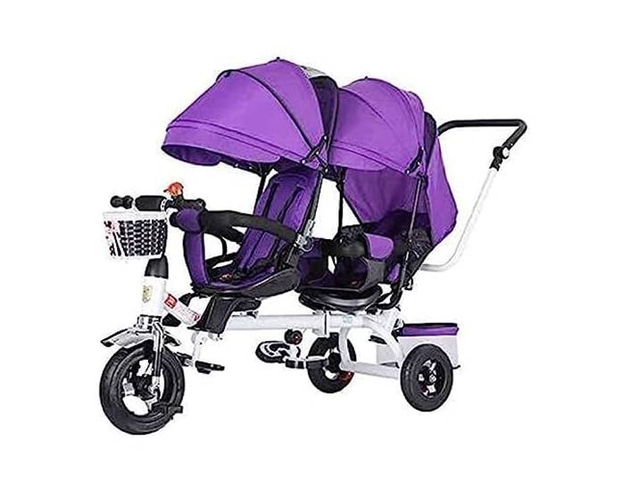WAGLOS Geschwisterwagen Tragbarer Zwillings-Dreirad-Doppelkinderwagen mit Kohlenstoffstahlrahmen und Baldachin. Doppelter Kinderwagen, Leichter Kinderwagen protable