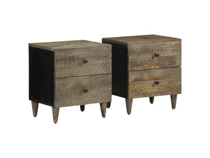 KDVXBCQJH 2er Set Nachttische Hellgrau 40x33x46 cm Mangoholz Handgeschnitzte Fronten aus Echtholz veredeln jedes Schlafzimmer und bieten praktische Ablagefläche am Bettgestell.