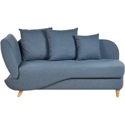 CHAISELONGUE Leinenoptik dunkelblau mit Bettkasten linksseitig Meri