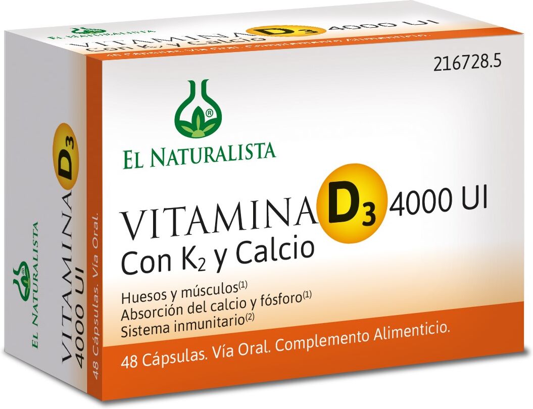 El Naturalista Vitamin D3 4000 Unitsi K2 Calcium 48 Capsules