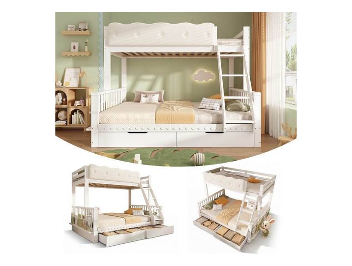 BlingBin Etagenbett Hochbett (1-St., Stockbett Kinderbett), 90x200/140x200 cm mit Wolken-Geländer