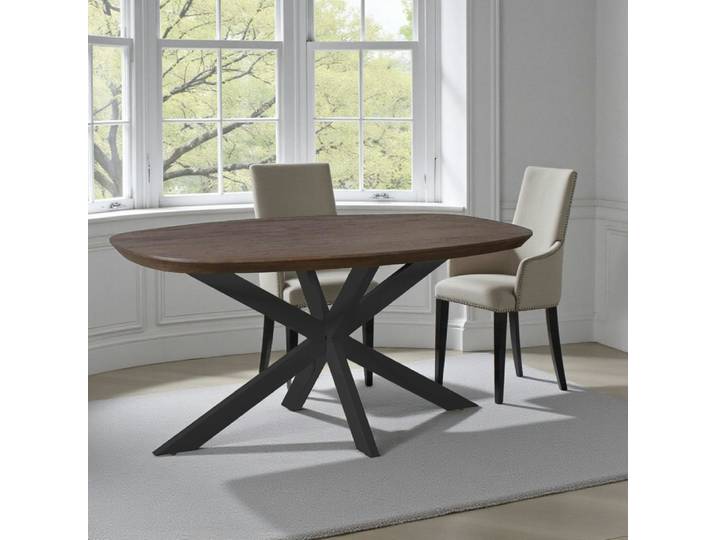 Table à manger brune pied noir bords arrondis 160 cm