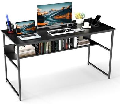 Costway 55 x 24 inch Computer Desk with Power Outlets and USB Ports-Black