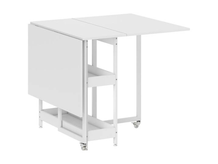 Homcom Esstisch Klappbar Küchentisch für 2-4 Personen mit 2 Offenen Ablagen, Rollen, Weiß, Holz, 80x75x133.4 cm, Esszimmer, Esstische