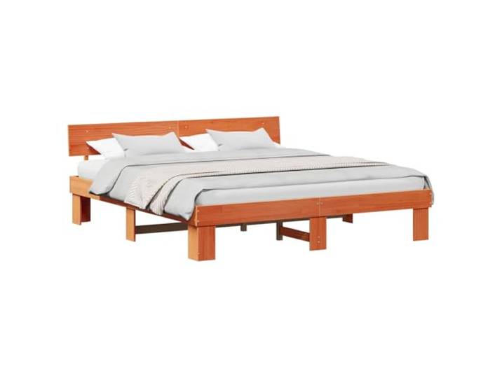 PUGYNBK Bettgestell mit Kopfteil, Braun, Wachs, 180 x 200 cm Massives Kiefernholz, feste Lamellen, modernes Design, einfache Reinigung