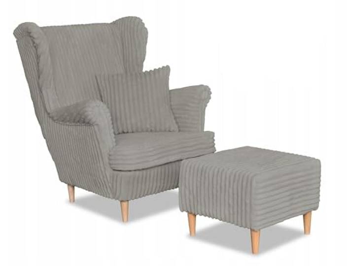 Family Meble Sessel mit Fußstütze, Modell Rene, Modern Ohrensessel mit Hocker, Cordsessel, Relaxsessel, Loungesessel, Fernsehsessel, Bequemer Sessel, Für Wohnzimmer, Schlafzimmer, Büro, Grau