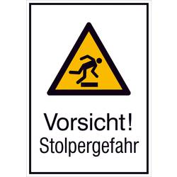 WOLK DIREKT Warn-Kombischild,Alu,Vorsicht! Stolpergefahr,26,2 x 37,1 cm DIN EN ISO 7010 W007 + Zusatztext ASR A1.3 W007 + Zusatztext 110.A8027