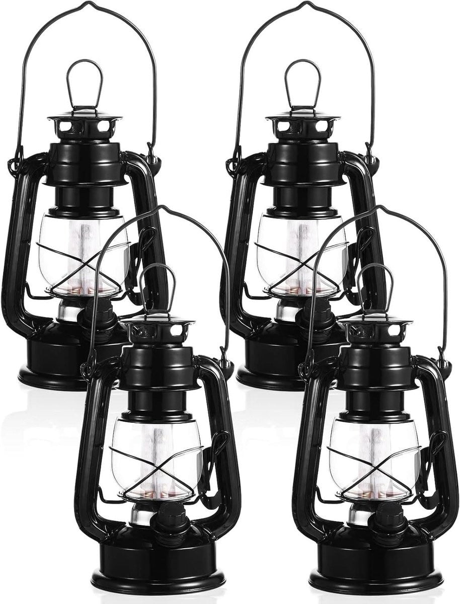 Orkaan Lantaarn LED Stormlamp Sfeerverlichting Buiten Dimbaar Zwart - 8 inch