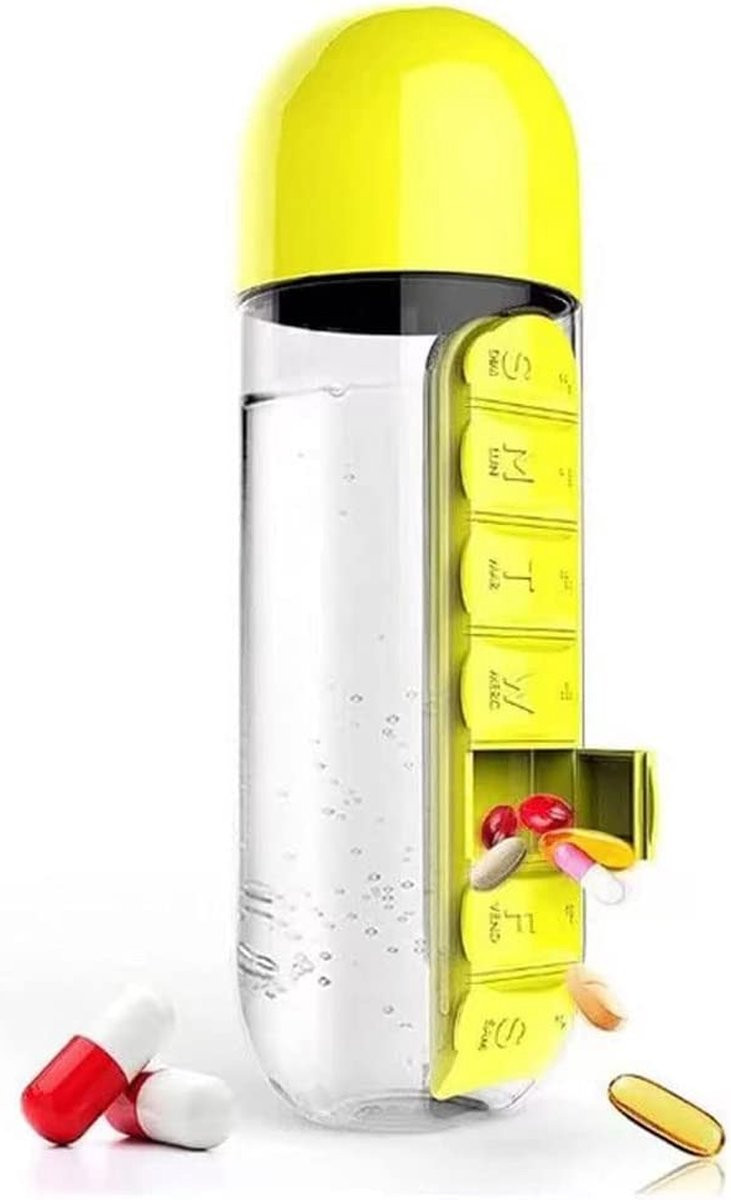 Medicijnbox fles XXL huisapotheekbox met waterfleshouder - Geel