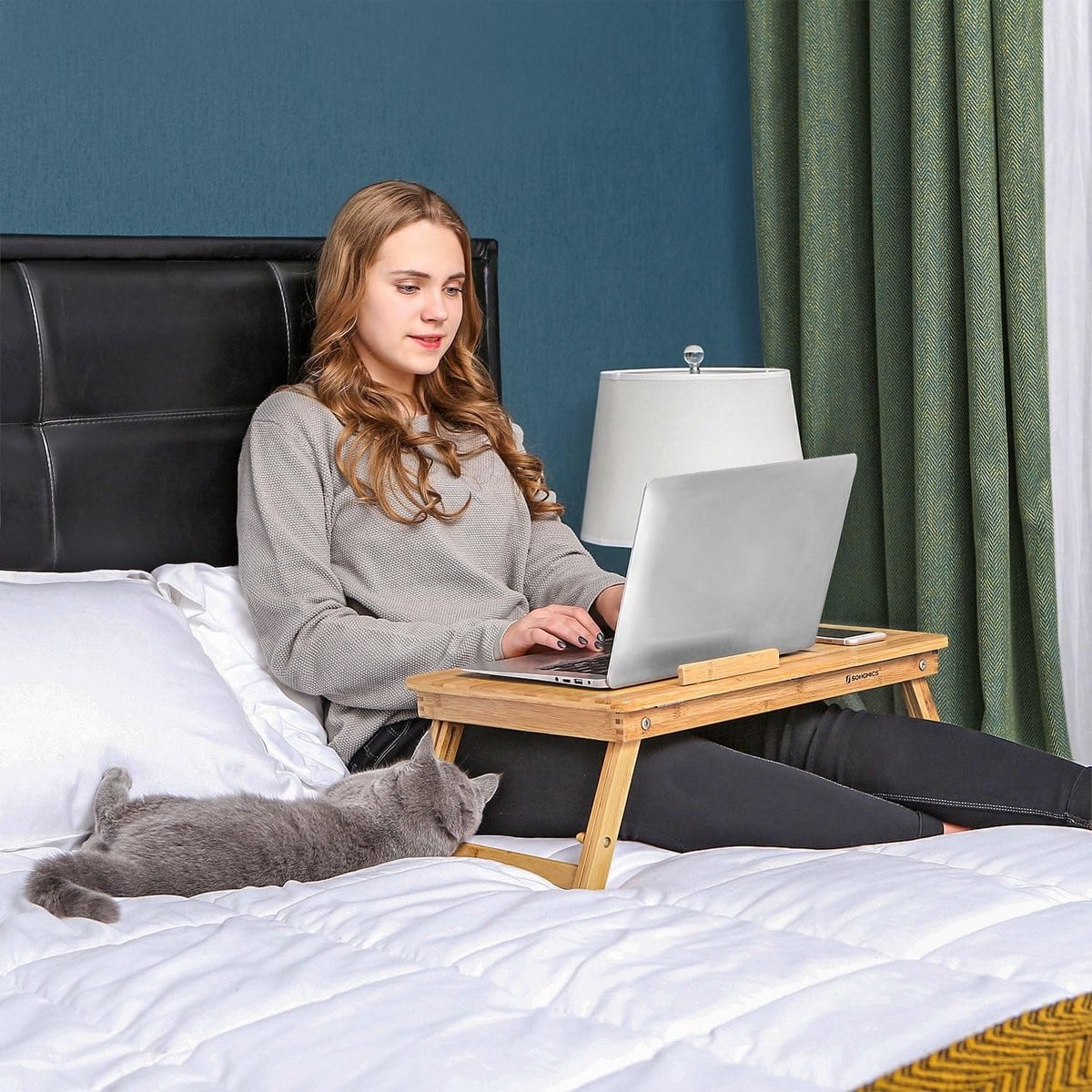 Opvouwbare laptoptafel voor bed en ontbijttafel met verstelbare hoogte en inklapbaar blad