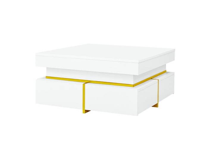Redom Couchtisch 70/70/35,5 cm aus Spanplatte mit 2 Schubladen und Hochglanzoberfläche, Weiß, 70x35.5x70 cm, Wohnzimmer, Wohnzimmertische, Couchtische
