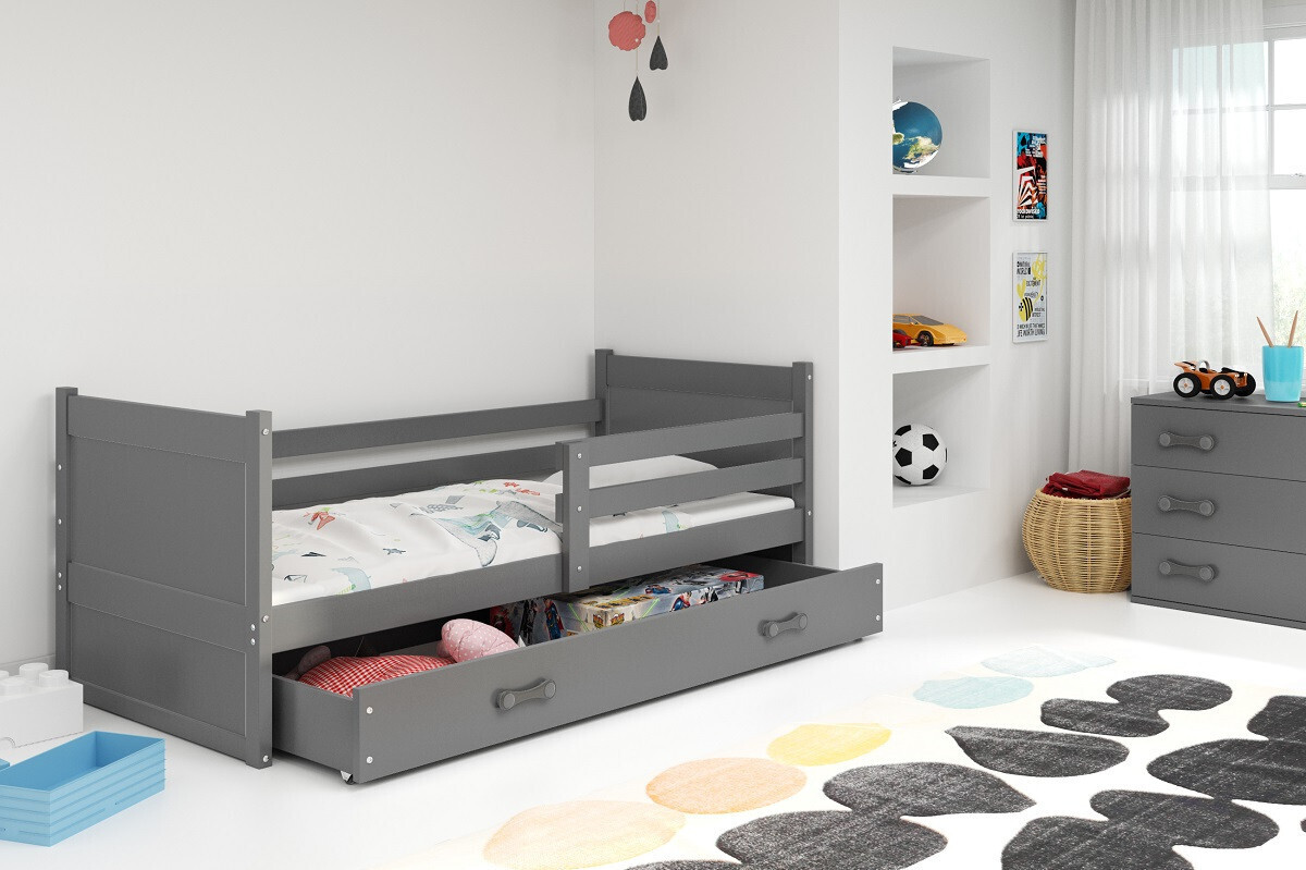 Kinderbett mit Stauraum mit Matratze 90x200 FERGUS - Graphit