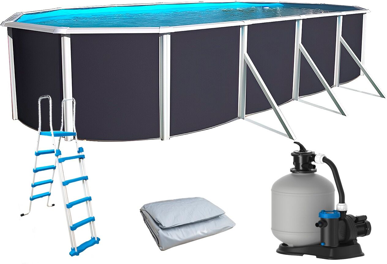 Piscine hors-sol acier Toi ANTHRACITE MAGNUM ovale 730x366x132cm liner gris