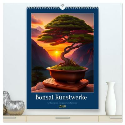 Bonsai Kunstwerke (hochwertiger Premium Wandkalender 2026 DIN A2 hoch), Kunstdruck in Hochglanz