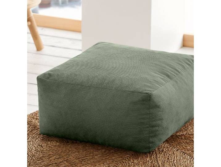 Pouf carré velours vert sauge Désert - 50x50 cm