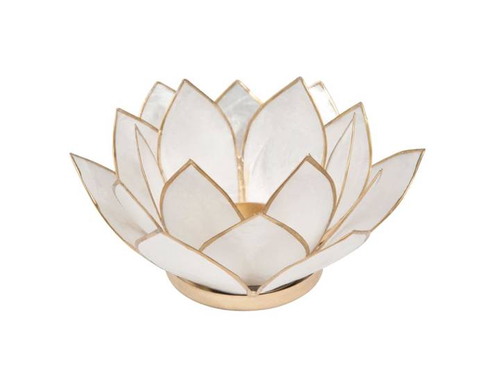 LOTUS perlmuttweißes Stahl-Teelicht