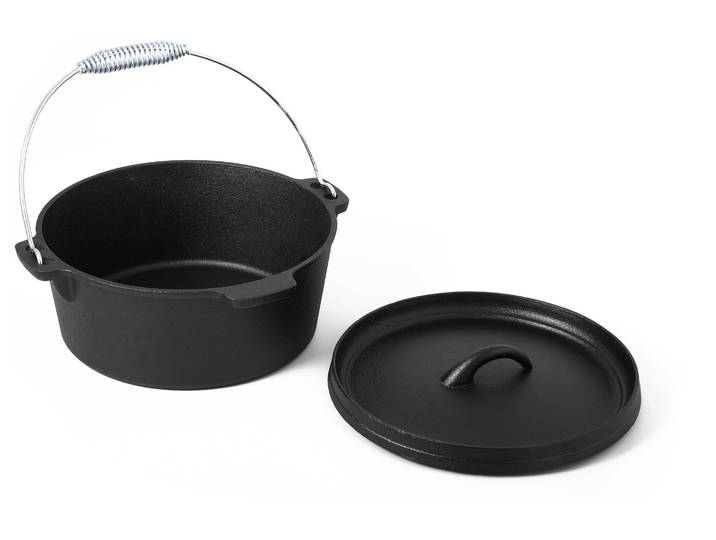Feuertopf MICHELANGELO PARILLA, Gusseisen , schwarz, B:24cm H:10cm L:24cm Ø:24cm, Töpfe, Feuertopf, mit natürlicher Antihaft-Patina