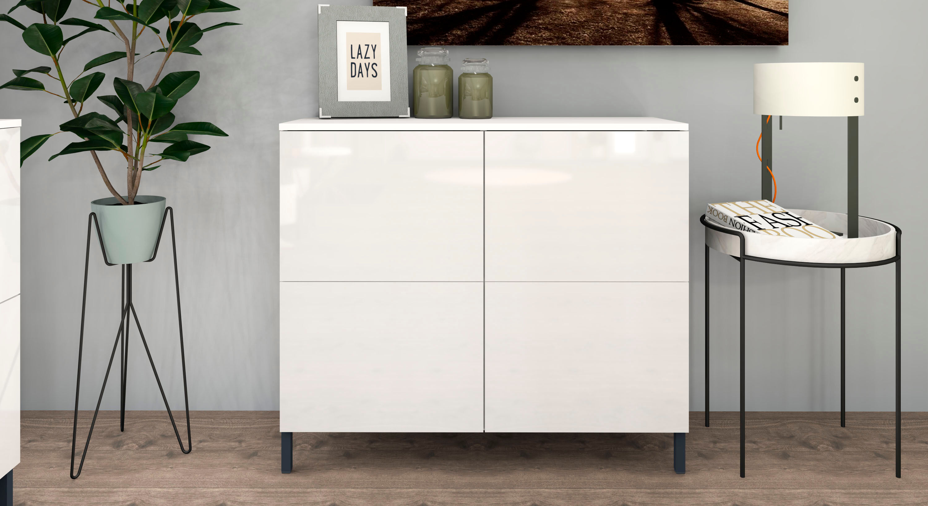 Kommode BORCHARDT MÖBEL "Haama, Sideboard mit Metallfüssen, Push-to-open-Technik, Breite 93 cm", weiss (weiß hochglanz), B:93cm H:80cm T:35cm, Holzwerkstoff, Sideboards, Kommode, Breite 93 cm weiß hochglanz B/H/T: 93cm x 80cm x 35cm, 4 Stk.