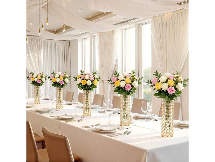 Lot de 16 vases à fleurs en cristal pour mariage, centres de table de 26 cm de haut, vases cylindriques en cristal pour banquets, installation facile, support d'arrangement polyvalent pour fêtes,