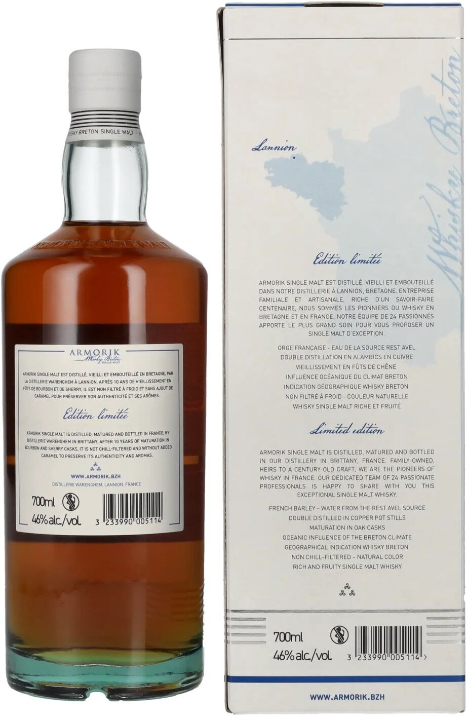 Armorik Whisky Armorik 10 Ans Whisky Breton Single Malt Edition Limitée 2023 46% Vol. 0,7l in Geschenkbox