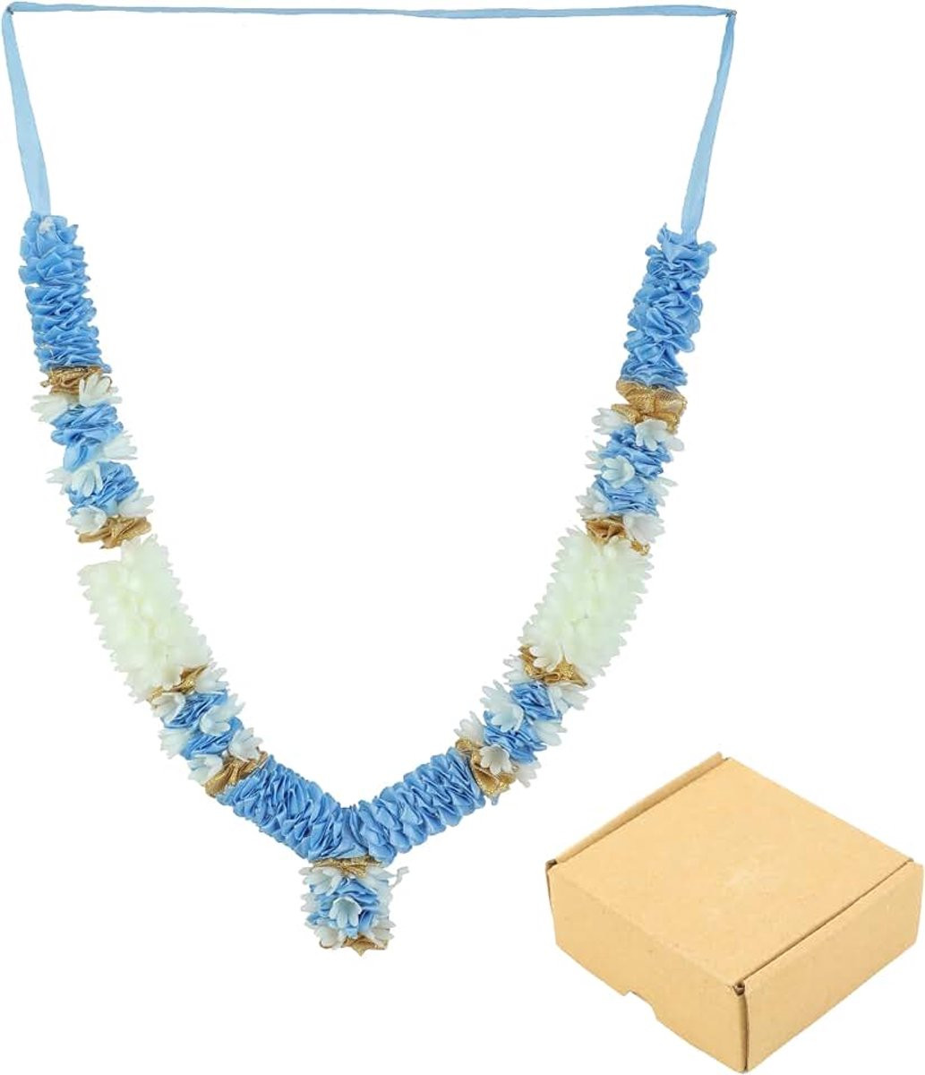 Blauwe Mala Rose Flowers Ribbon Garland voor Godenbeelden en Pooja Sringar Decoratie, 28 cm