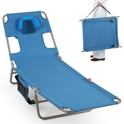 Costway Folding Beach Lounge Chair with Adjustable Backrest for Lawn-Blue
