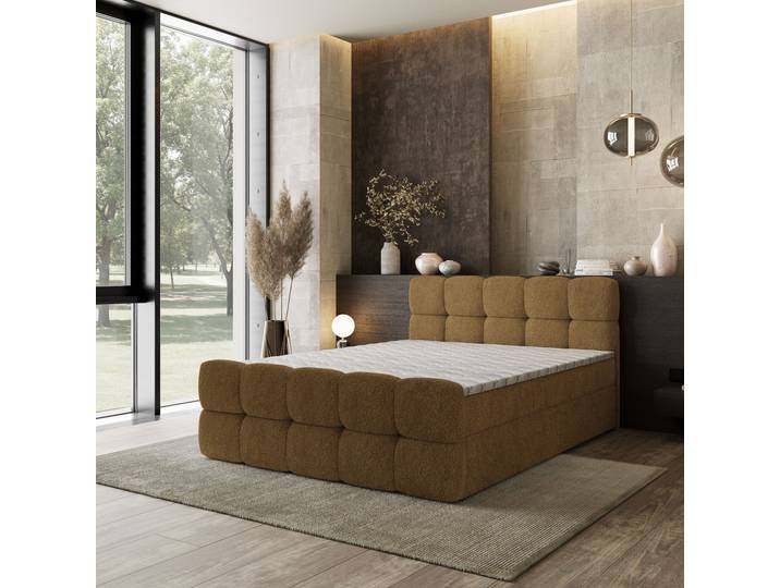 Masseno Boxspringbett BRUME mit Bettkästen 140x200 cm - Orange, QUELLE 17