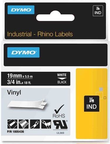 Dymo RHINO 1805436 vinil texto branco sobre perto 19mm