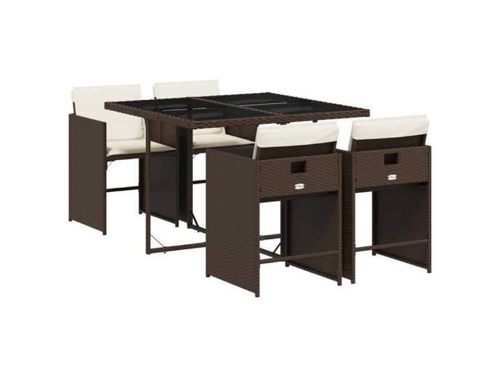 Luxueux Ensemble à manger de jardin 5 - WINFR - et coussins marron poly rotin EU8288