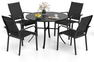 Costway 5 Pieces Patio Dining Set for 4 42.5 inch Outdoor Round Metal Table-Black