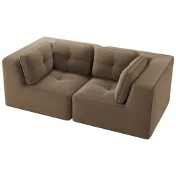 Merax 2-Sitzer Modulares Sofa, Cloud Sofa Cord rahmenlos, Lounge Sofa bodennah, mit breiten Armlehnen, Braun