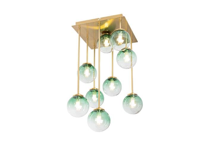 Plafonnier Art déco doré avec verre vert 9 lumières - Athènes