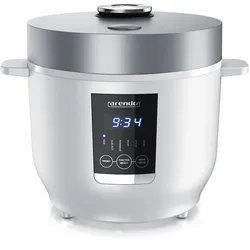 Arendo Digitaler Reiskocher mit 5 Programmen, 350W, 2 Liter, Timer- und Warmhaltefunktion, BPA-frei, inkl. Messbecher & Reislöffel, Weiß/Silber