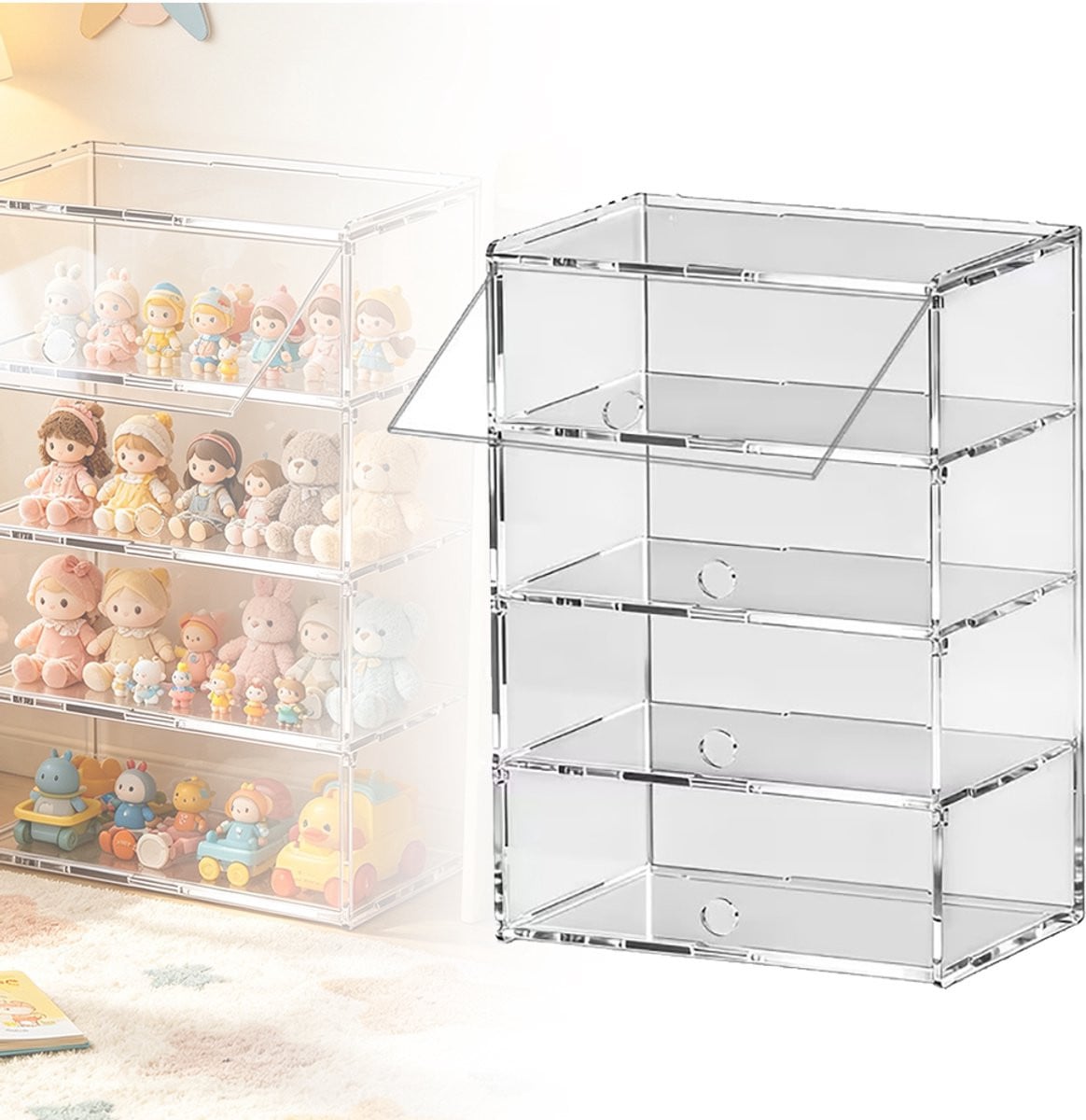 Transparante Acryl Vitrine met 4 Lagen - Stofbestendige Displaykast voor op het Aanrecht