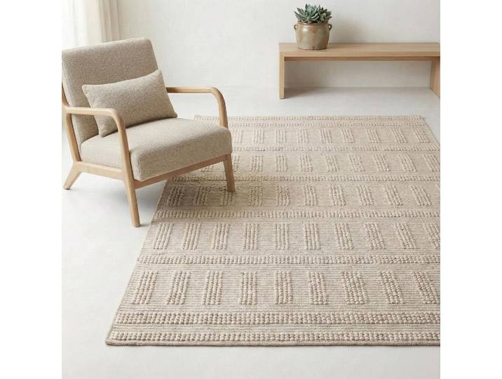 Tapis en laine 140x200 cm, blanc beige - Vela
