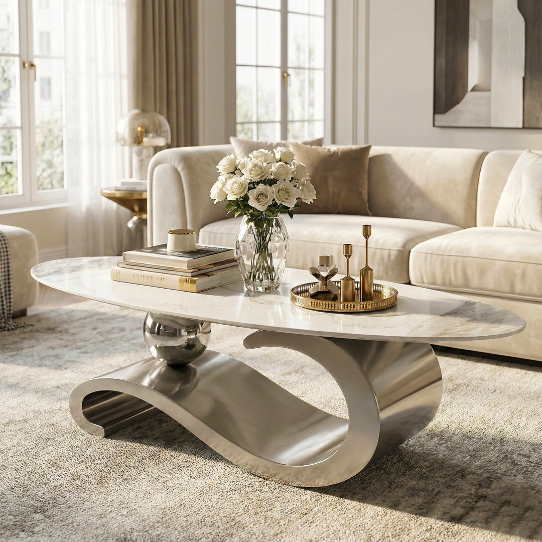 Orren Ellis Coffee Table Silver 40cm H X 130cm W X 70cm D