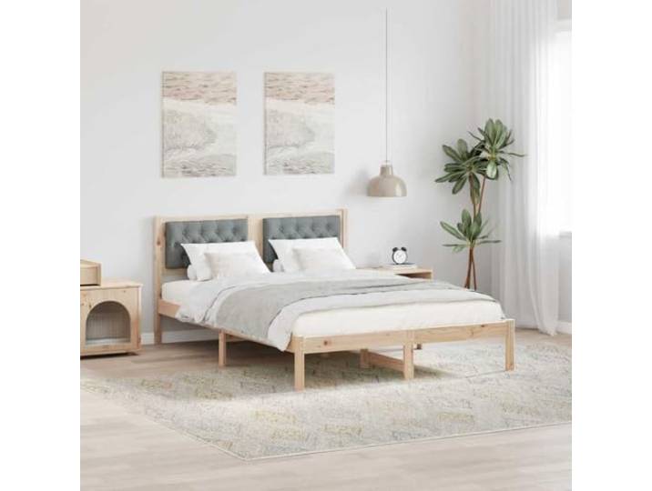 WDGJJFECNMUEHI Massives Kiefernholz Schlichte Eleganz 140 x 200 cm Braun Bettgestell Hellgrau 140x200 cm Massives Kiefernholz mit Gepolstertem Kopfteil Lattenrost Modernes Design