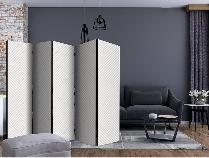 Paravent Broken Lines acoustique Intissé sur bois massif Blanc 225 x 172 x 3cm