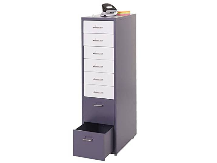 Mendler Rollcontainer Boston T851 110x28x41cm - dunkelgrau weiß-dunkelgrau