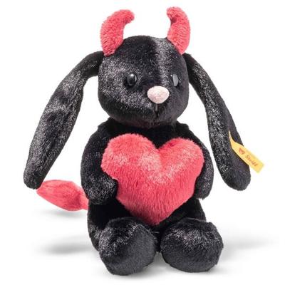 Steiff 081170 - Hoppie Hase Kleiner Teufel mit Herz, sitzend, schwarz/rot, Plüsch, 14 cm
