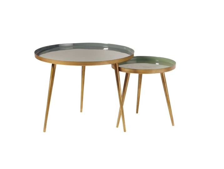 Set aus 2 grünen und goldenen Satztischen